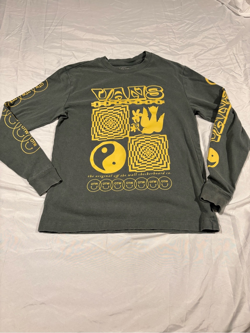 Vans Olive Long Sleeve Tee with Yellow Graphic